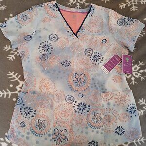 Healing Hands Medallion Print Scrub Top